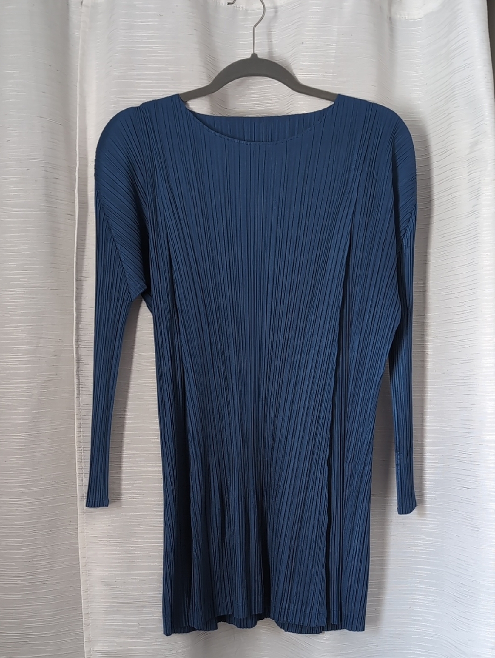 Issey Miyake Pleats Please Long Sleeve Pleated Shirt/Tunic in Deep Blue